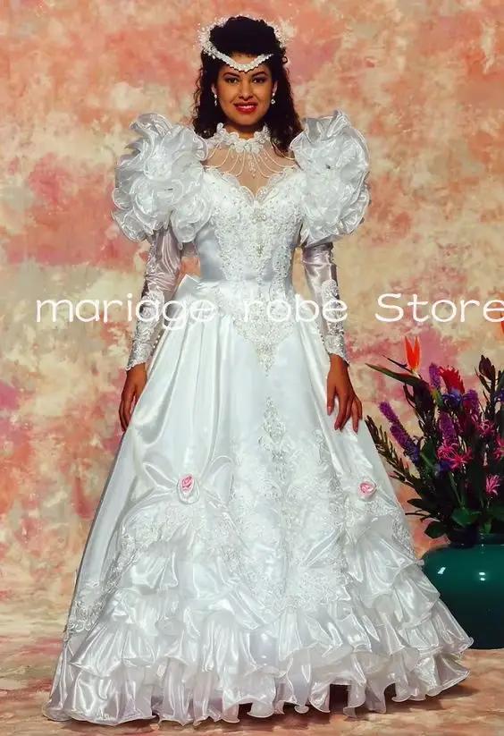 Robe de mariée bouffante à manches longues, robe de patient à lacets, corset froncé appliqué, tenue
