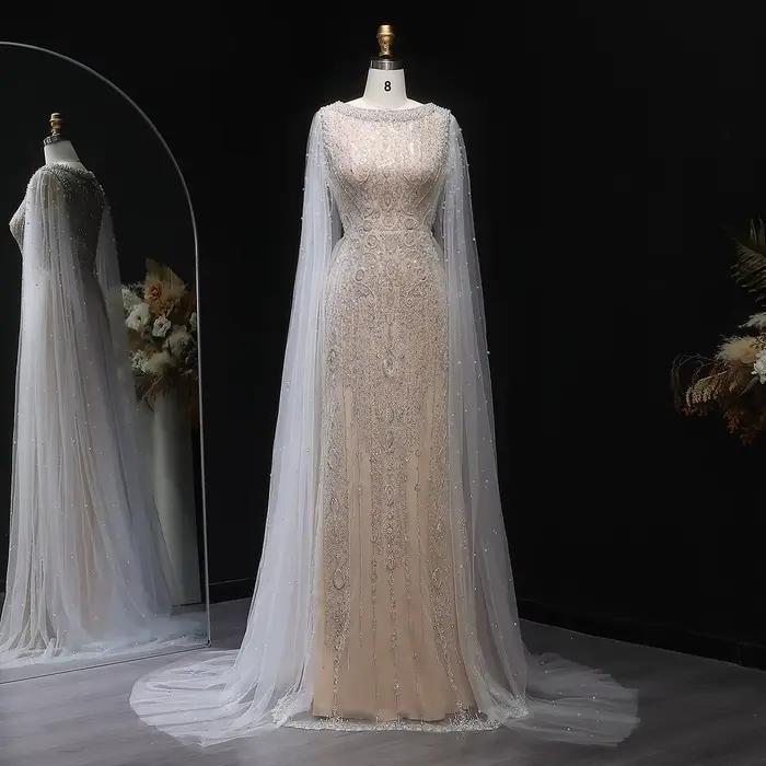 Sharon Said luxe dubaï blanc nu sirène robe de soirée avec manches Cape pour les femmes de mariage r
