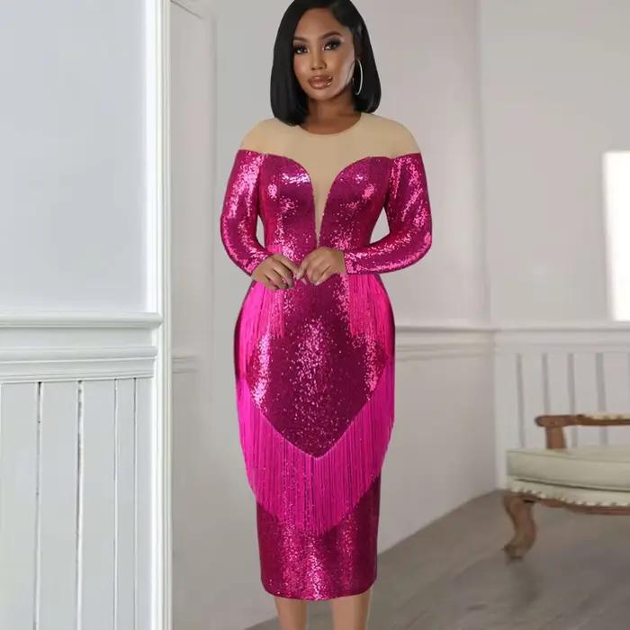 Po Tassel Sexy Tulle Sequiens fur ses pour femmes, Patchwork de luxe, Anniversaire, Soirée, Cocktail
