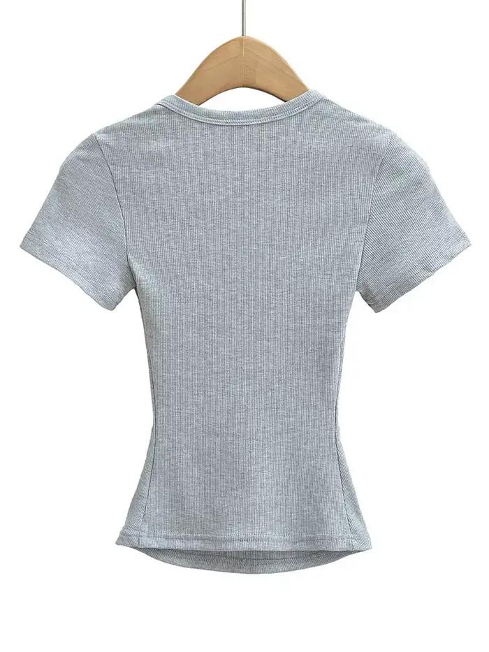 Col carré haute Stretch été culture hauts femmes à manches courtes hauts Sexy pull sommets Blouses m