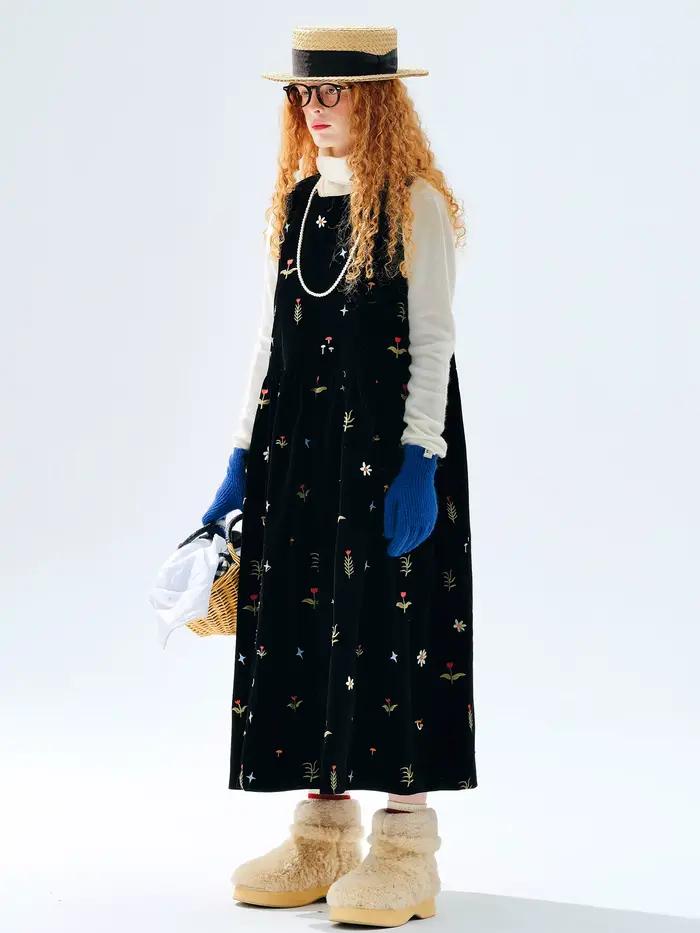 Robe sans manches brodée vintage Moriyama au quotidien pour les déplacements quotidiens et les renco