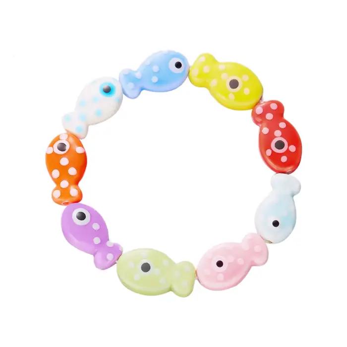 Bracelet de plage coloré en céramique avec poisson, bijou d'été pour femme