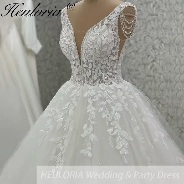 HEULORIA élégant col en V robes De mariée pour les femmes 2025 robe De Novia dentelle perle personna