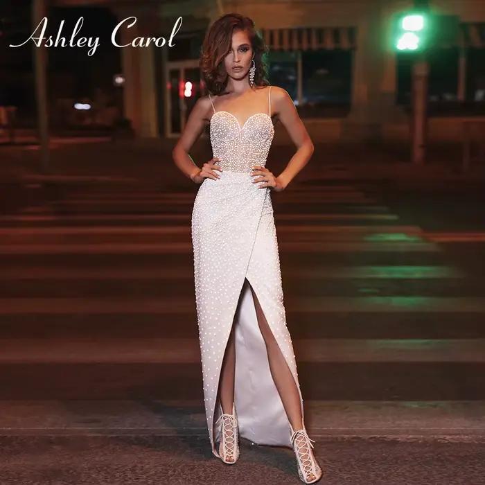 Ashley Carol-Robe de Mariée Sirène Romantique, Tenue à Bretelles Spaghetti, Lacets, Ourlet Fendu Brc
