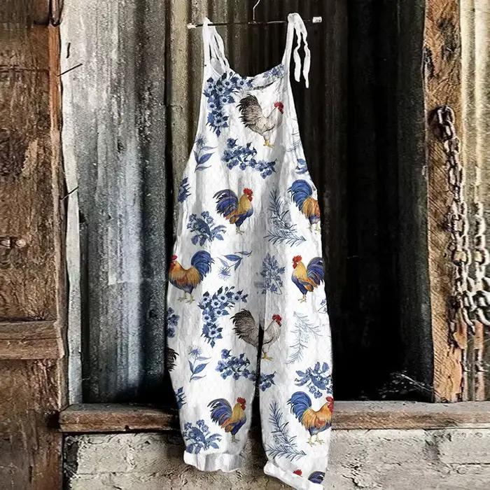 Nouvelle collection été 2026 : Combinaison vintage imprimée pour femme, salopette à bretelles
