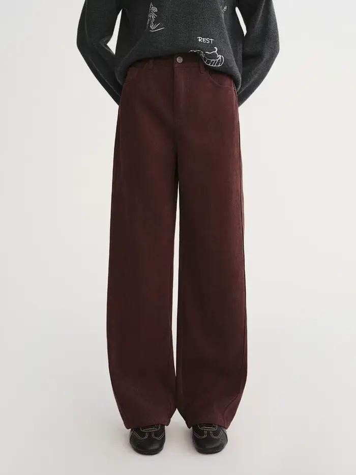 DUSHU 2025 Pantalon droit taille haute à jambes larges pour femme - Pantalon décontracté de bureau a