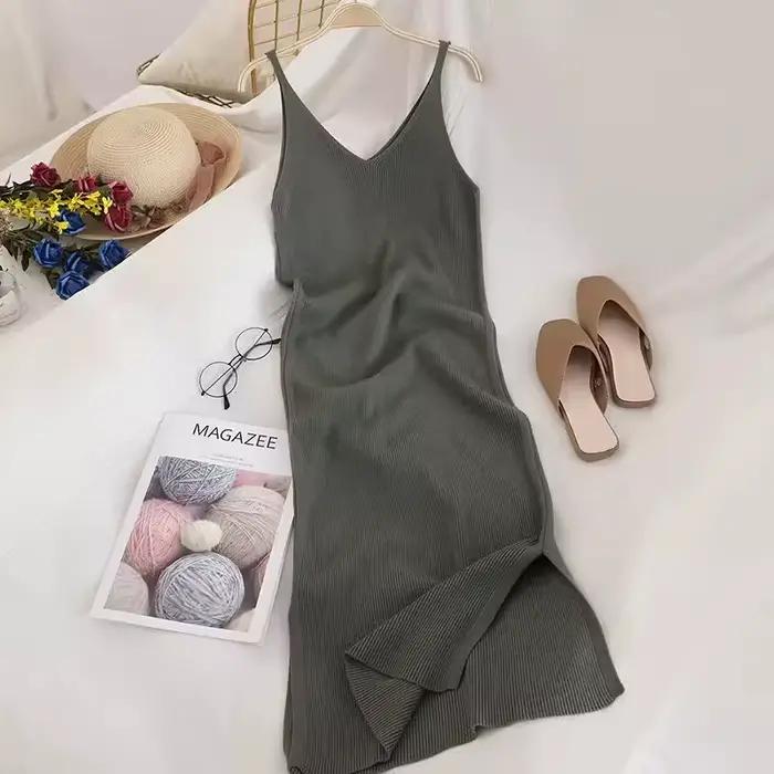 Robe longue fendue aux hanches rondes pour femmes, robe mince, tambour élastique, tenues streetwear,