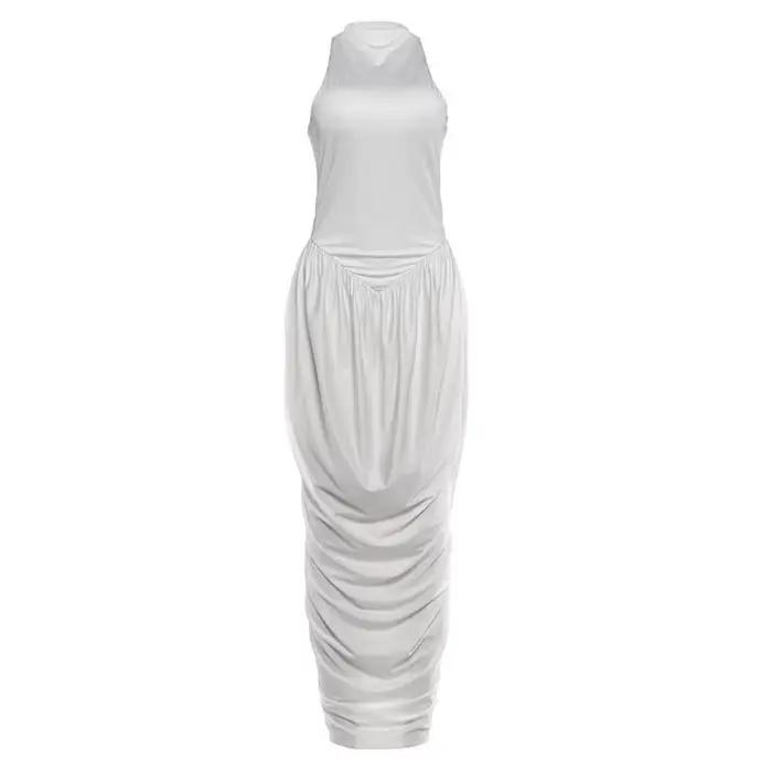 Robe longue plissée sans manches pour femme, design cocon, dos en forme de I