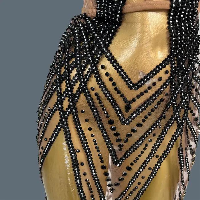 Jianrui – tenue de soirée scintillante avec strass noirs, tenue de Club transparente en maille pour