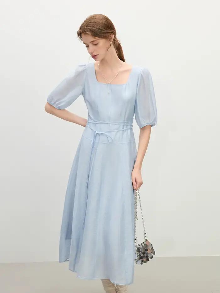 FSLE manches bouffantes col carré robe de Style français pour les femmes 2025 été nouveauté romantiq