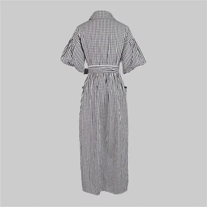 Yeezzi 2025 nouvelle mode Plaid revers chemise robe femmes manches à volants poches boutonnées fente