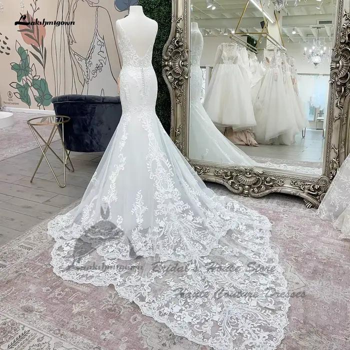 Yanshmigown-Robe de mariée sirène de luxe pour mariée, dentelle, mariage de plage, tout ce qui est o