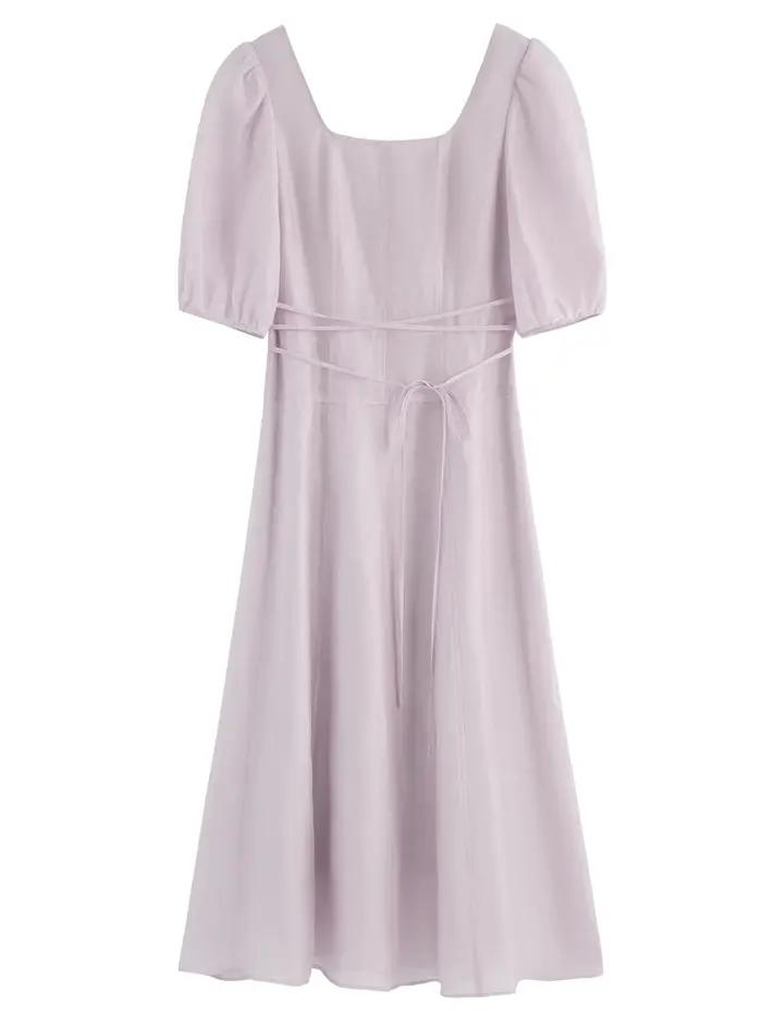 FSLE manches bouffantes col carré robe de Style français pour les femmes 2025 été nouveauté romantiq