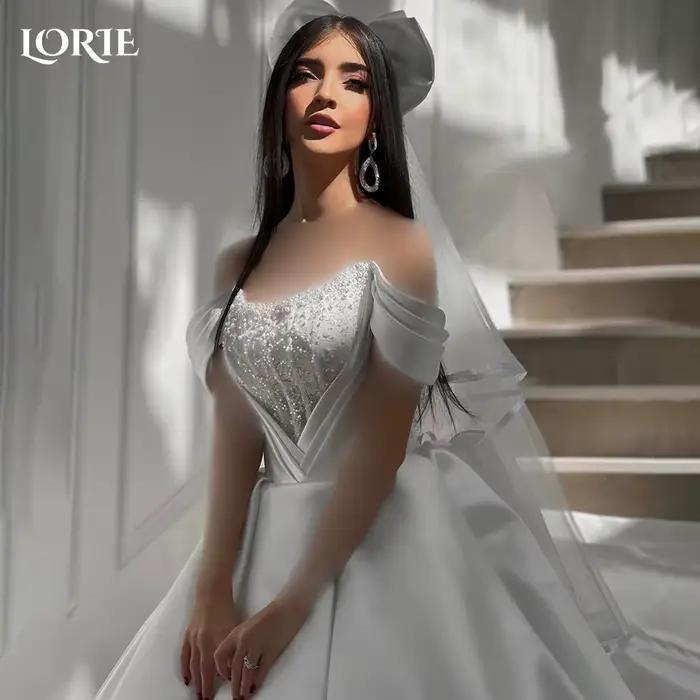 LORIE-Robe de Mariée Brillante, Ligne A, Plissée, Longue, Personnalisée, Éducative