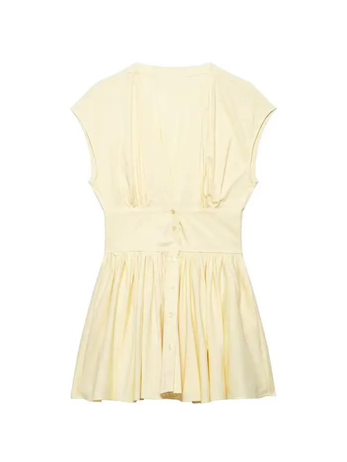 TFMLN Robe Courte Chemise Tendance pour Femme, Coupe Slim Décontractée, Manches Courtes, Col en V, B