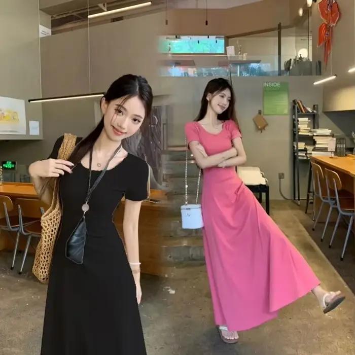 ZMZBCH nouvelle robe coréenne à manches courtes pour femmes, couleur unie, pour l'été, effet amincis