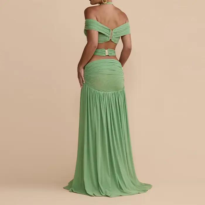 Ensemble deux pièces élégant à sequins floraux pour femme : haut court asymétrique à une épaule + mi