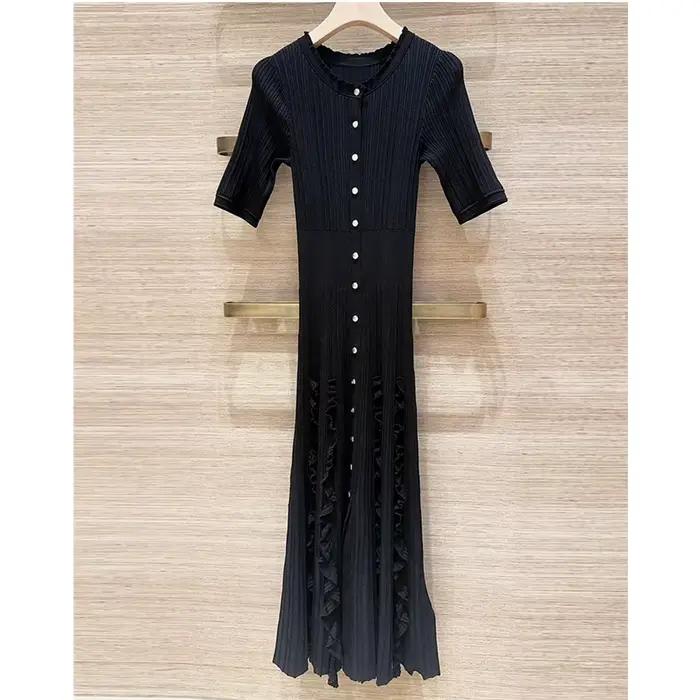 Robe Courte Tricotée Unie à Volants pour Femme, Col Rond, Manches Courtes, Modèle Été 2026
