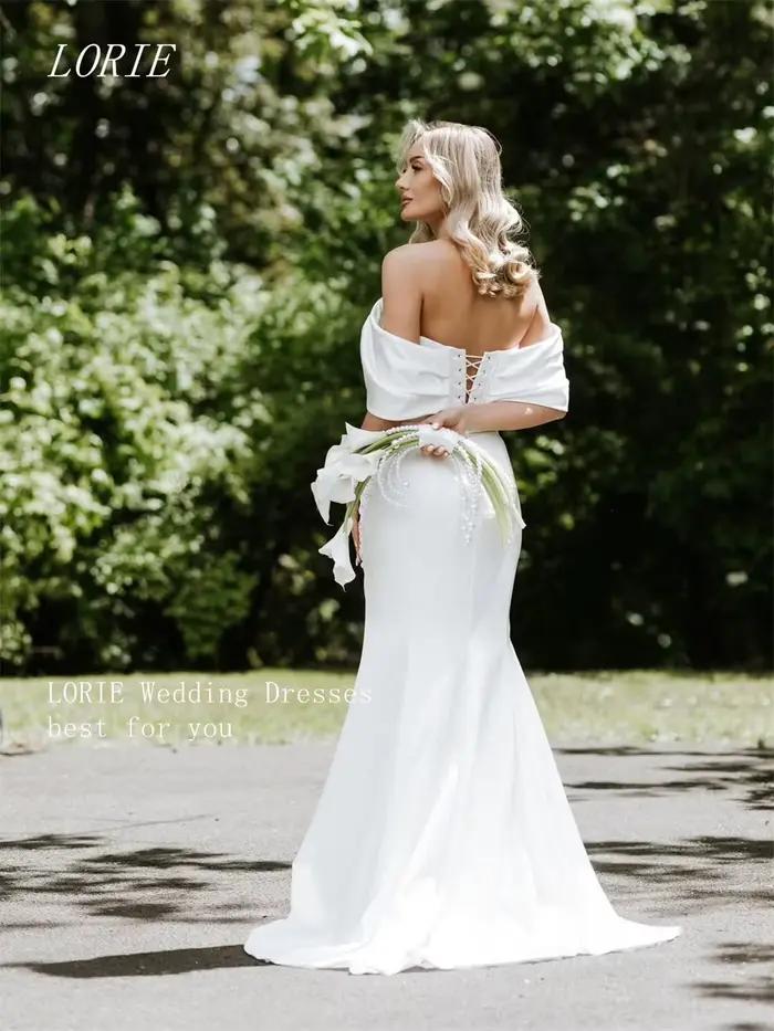 LORIE Robe de mariée civile élégante style sirène, épaules dénudées, plissée, simple, pour fiançaill