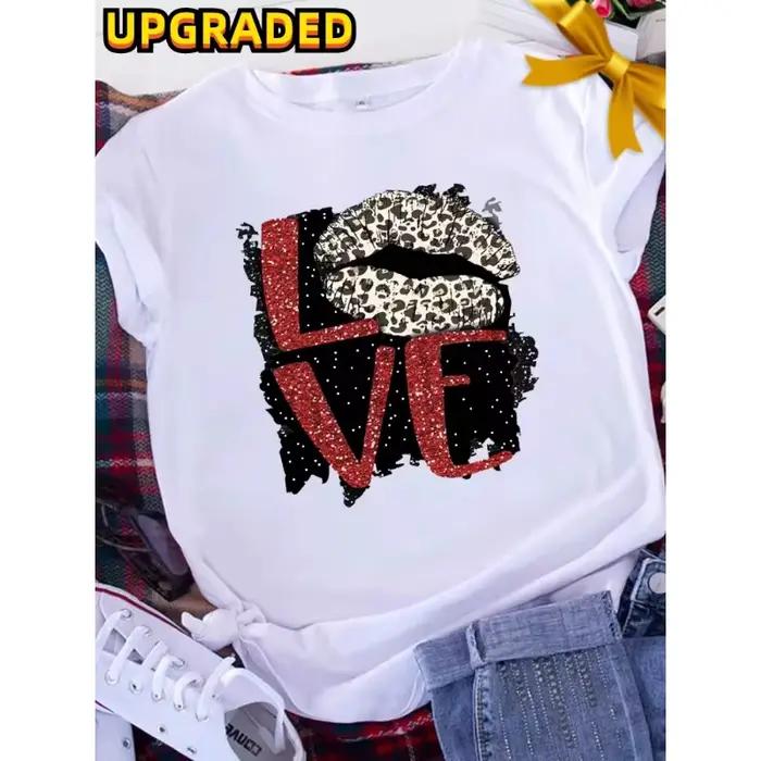 Brave Soul L américain rétro lettres amour blanc T-shirt femmes à manches courtes col rond ample gra