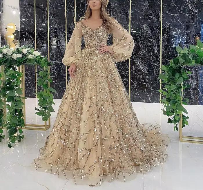 Nouvelle Robe Longue de Soirée pour Femme 2026, Style Français, Paillettes, Coupe Princesse, Manches