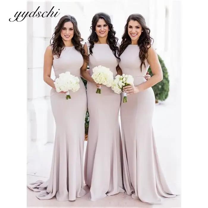 Robes de demoiselles d'honneur sirène 2026 pour mariage, col haut, en satin, sans manches, robe de s