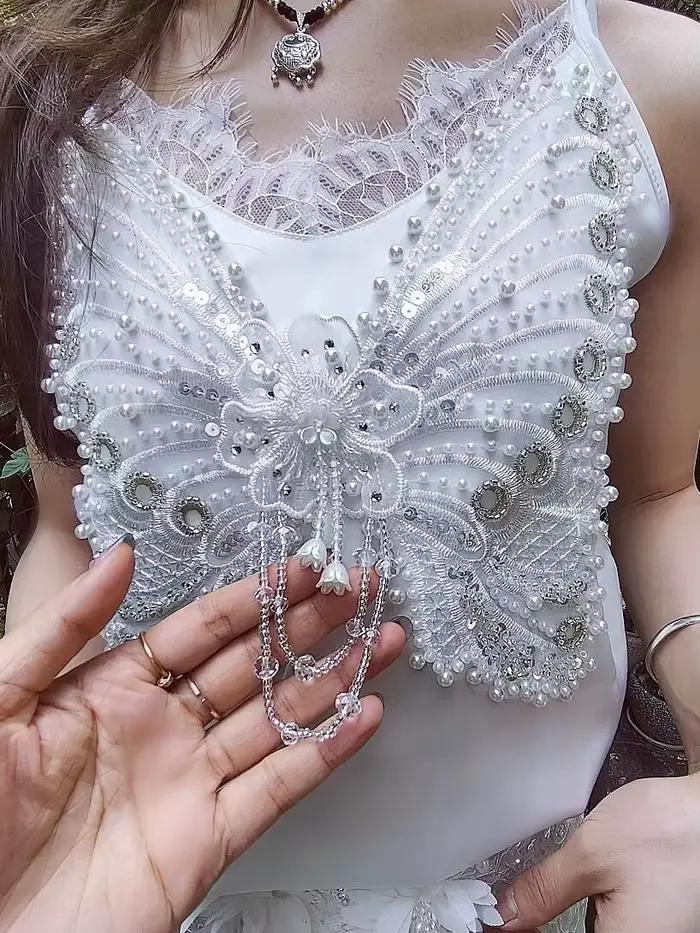 Camisole d'été 2025 de luxe ornée de perles, débardeur slim sexy pour femme, sans manches, haut cour