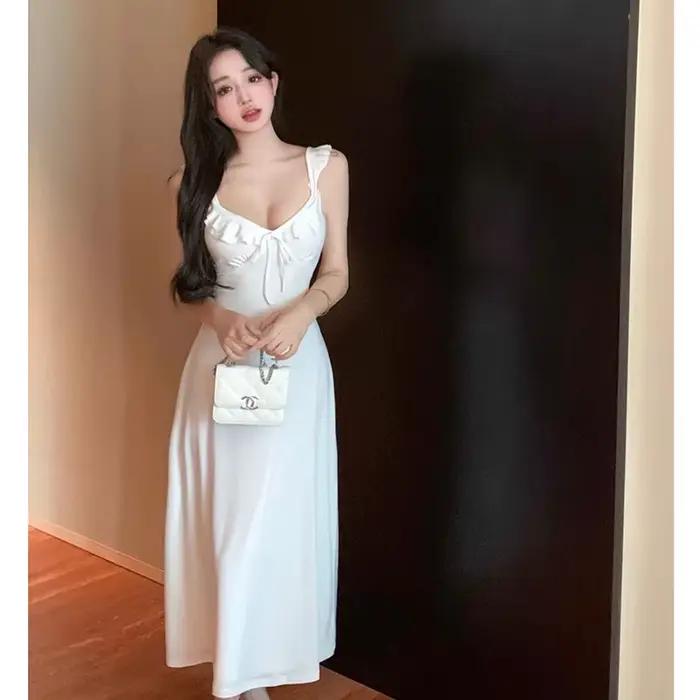 Robe de plage élégante et sexy pour femme, couleur bordeaux, style vintage, dos nu, à bretelles, ave