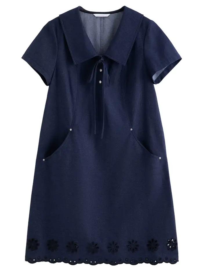 DUSHU Nouvelle Robe Trapèze Effet Jean pour Femme Été 2026, Robe Midi Vintage Coupe Ajustée pour le