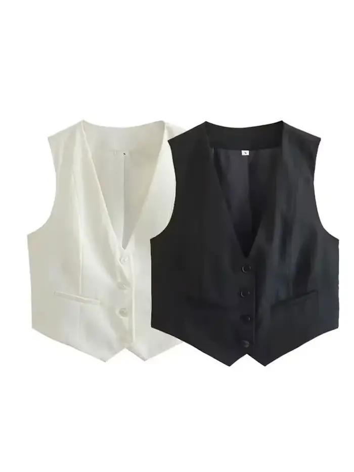 HH mode femmes gilet sans manches gilets pour femmes Chic col en v simple boutonnage dames élégant b