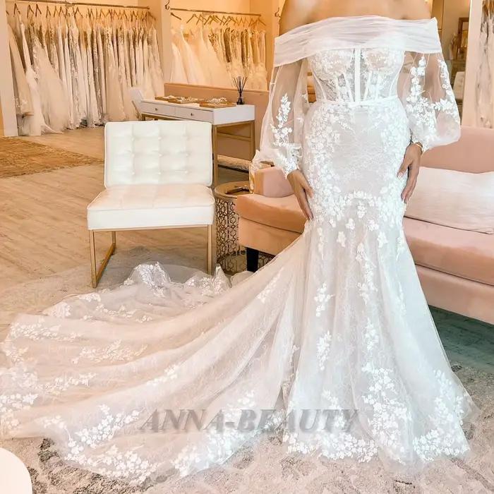 Anna – Robe De mariée trompette attrayante pour femmes, avec des Appliques en dentelle, manches long