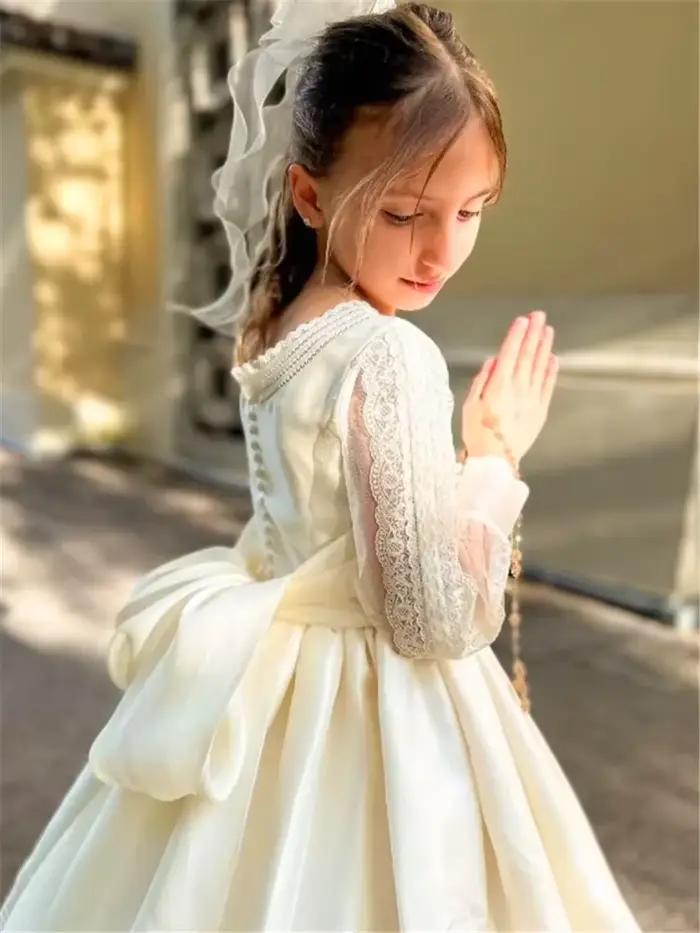 Robe de Princesse en Tulle et Dentelle à Manches sulfpour Fille, Tenue de Première Communion, Cadeau