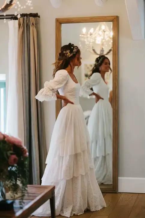 Verngo-Robe de Mariée Rustique en Dentelle, Vintage, Style Boho, Ligne A, Demi-Manches, à Plusieurs