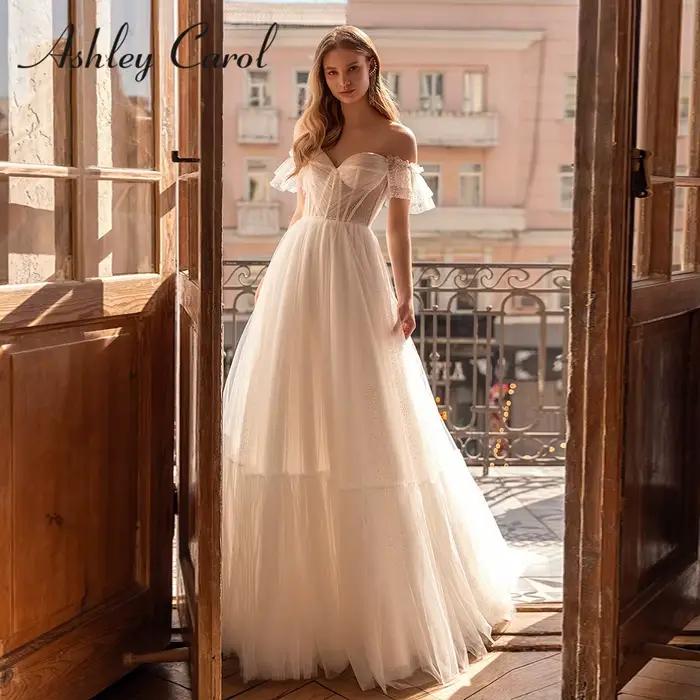Ashley Carol Boho robes De mariée femmes à pois chérie hors De l'épaule dentelle a-ligne robe De mar