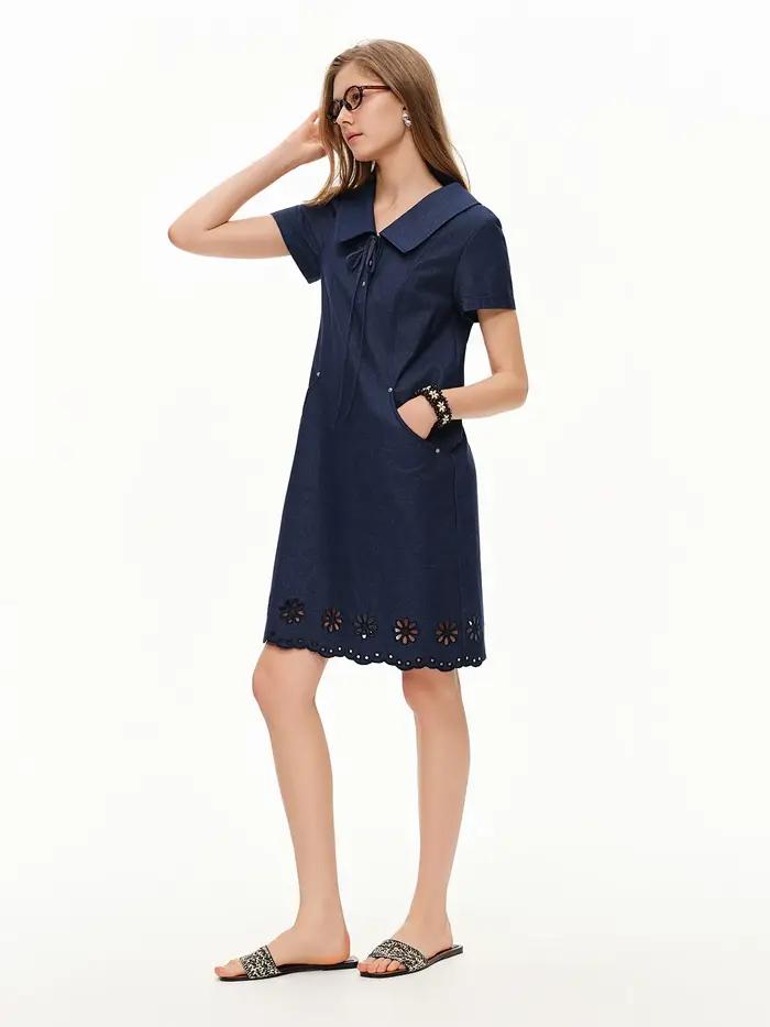 DUSHU Nouvelle Robe Trapèze Effet Jean pour Femme Été 2026, Robe Midi Vintage Coupe Ajustée pour le