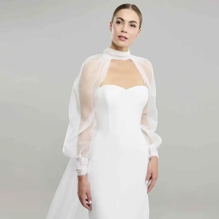 Vestes de mariage de luxe pour femmes, châle enveloppant pour mariée, en Tulle formel, manches longu