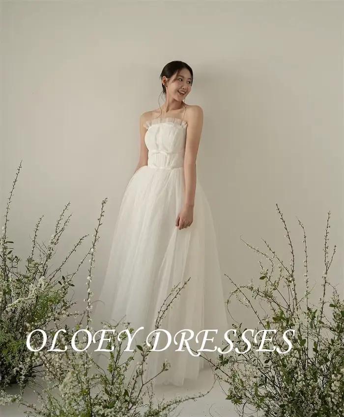 OLOEY Garona Bretelles Tulle Une Ligne Robes De Mariée Corée Séance Photo Longueur De Plancher Fée R