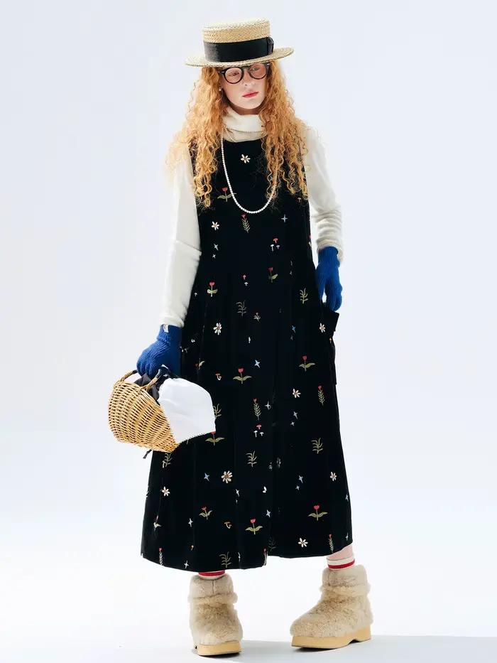 Robe sans manches brodée vintage Moriyama au quotidien pour les déplacements quotidiens et les renco