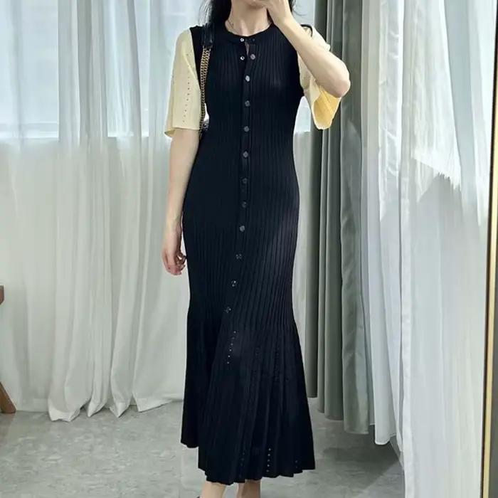 Robe sirène tricotée amincissante, nouveau parfum français élégant, haut de gamme, ajourée, aminciss