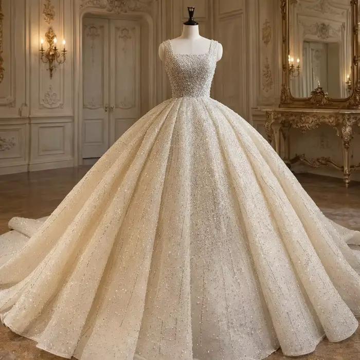 Robes de mariée personnalisées luxueuses à sequins et cristaux scintillants, col carré, robe de mari
