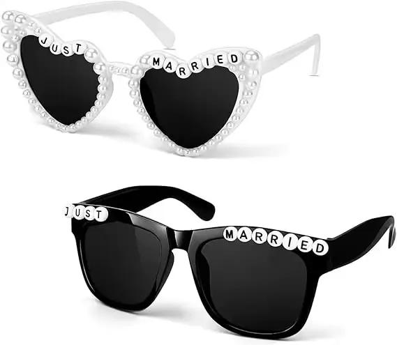 2 Paires de Lunettes de Soleil Mariés Décoratives – Lunettes de Mariage pour la Mariée et le Marié –