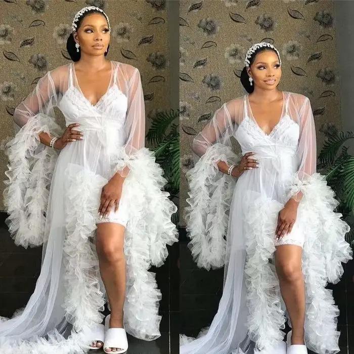 Robe de mariée à volants, robe de soirée froncée, chemise de nuit transparente, longue veste, robe d