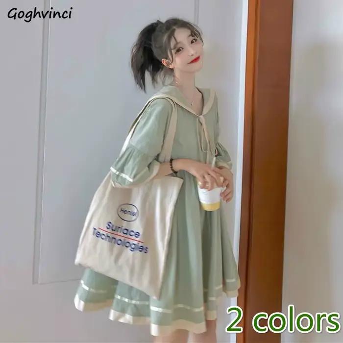 Robe trapèze à manches courtes évasées pour femmes, robe à lacets, plissée, rayée, adt Harajuku, étu