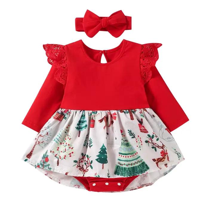 Robe body de noël pour bébé fille, bon marché, Costume de fête du nouvel an, barboteuse à nœud papil