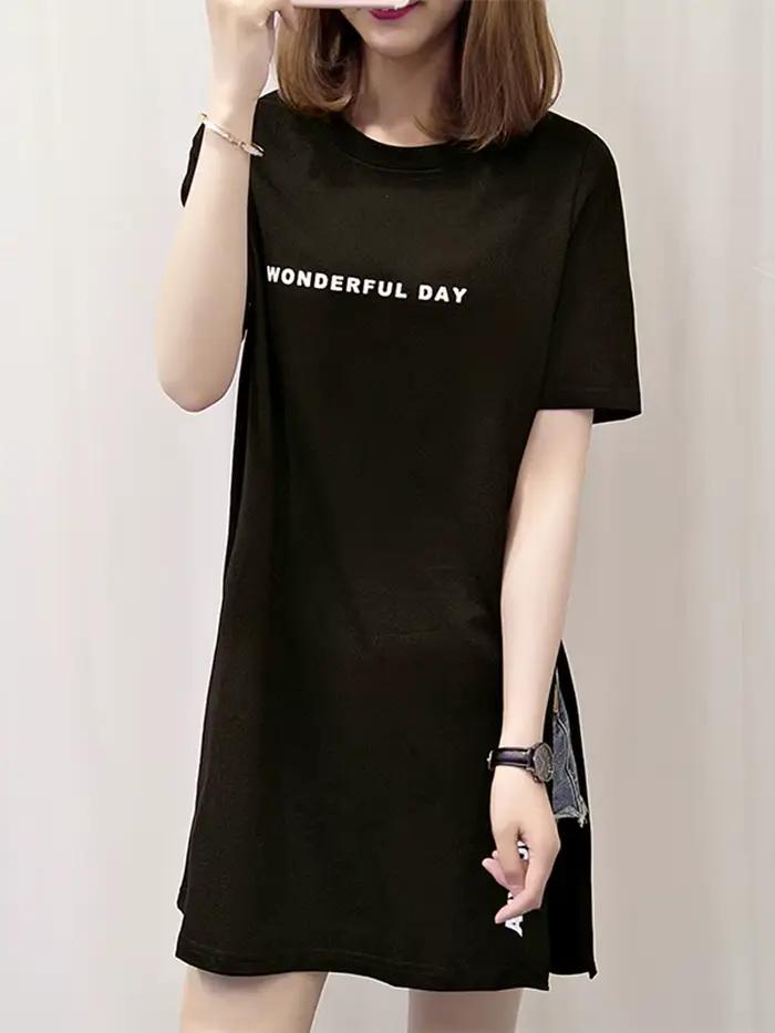 T-shirt manches courtes femme, ample, ample, en coton, imprimé jour de merveilles, été