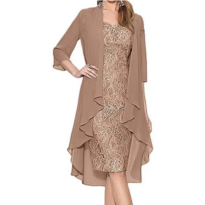 Ensemble de robe formelle pour femmes, tenue élégante en dentelle, motif floral, Vintage, deux pièce