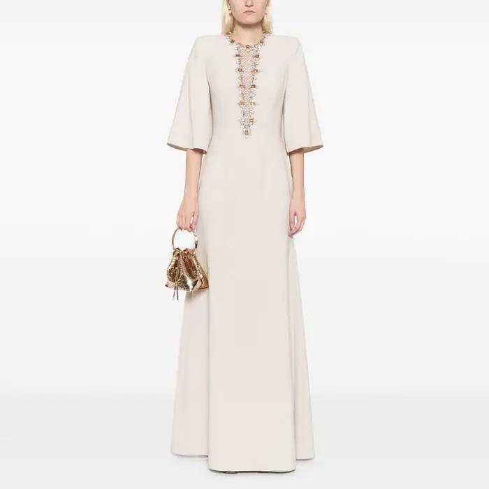 Robe d'invitée de mariage sirène à col rond pour femme, robe de soirée trompent, manches 2025 et 3/4