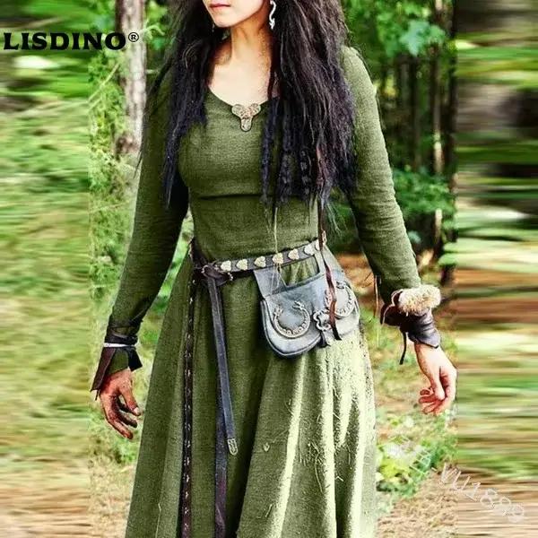 LisdinoMedieval Robe femmes à manches longues Maxi Robe Vintage fée elfique Robe Renaissance celtiqu