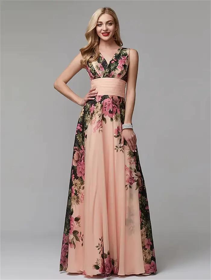 Robe de Soirée Personnalisée en Mousseline de Soie pour Femme, Tenue de Bal Élégante à Motif Floral,
