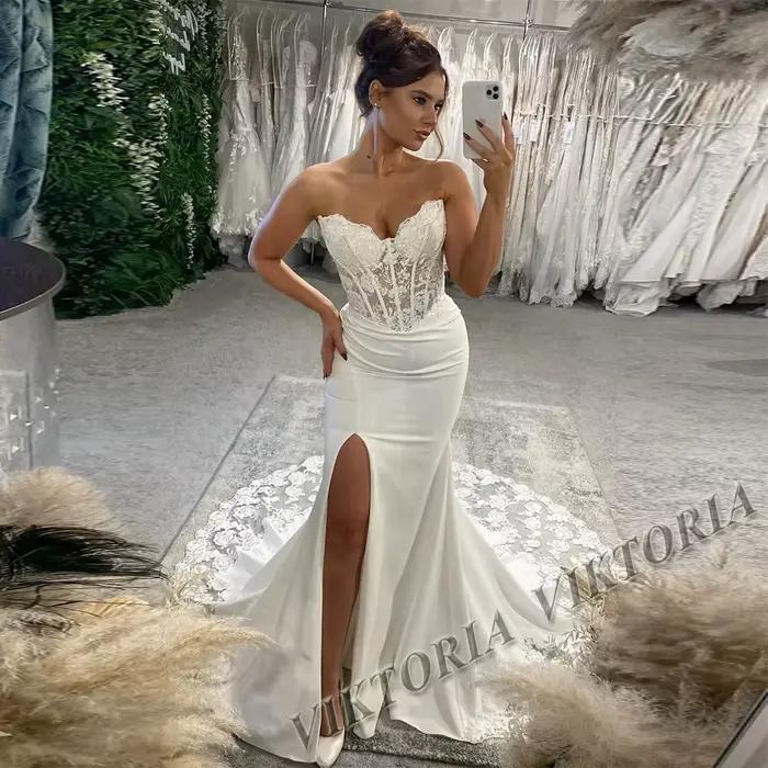 VIKTORIA – robes de mariée attrayantes à fente pour femmes, sans bretelles, style sirène, en dentell